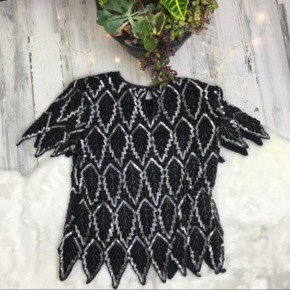 Vintage Laurence Kazar Beaded Leaf Blouse - Picture 4 of 8